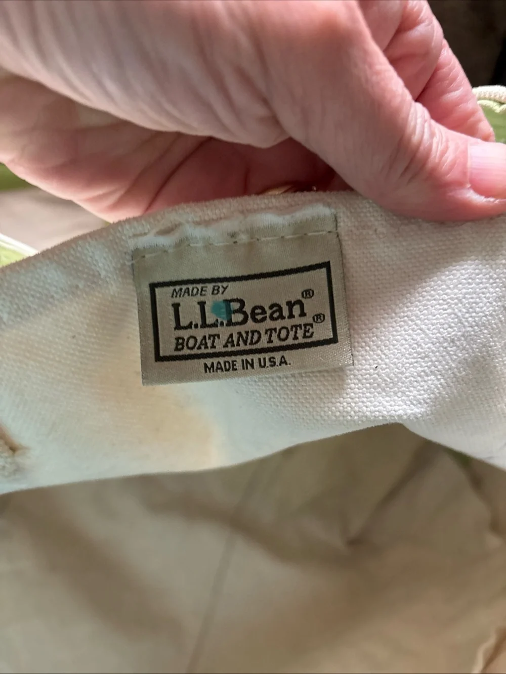 Vintage LL BEAN Boat & Tote Huge L 22" Wide Natural Canvas Green - Picture 3 of 8